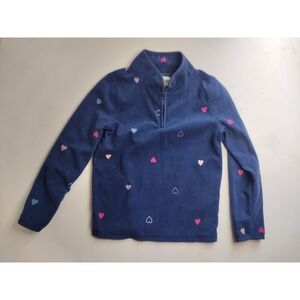 OshKosh Bgosh Girls Navy Blue Heart Print Fleece Quarter Zip Pullover Size 6 6X
